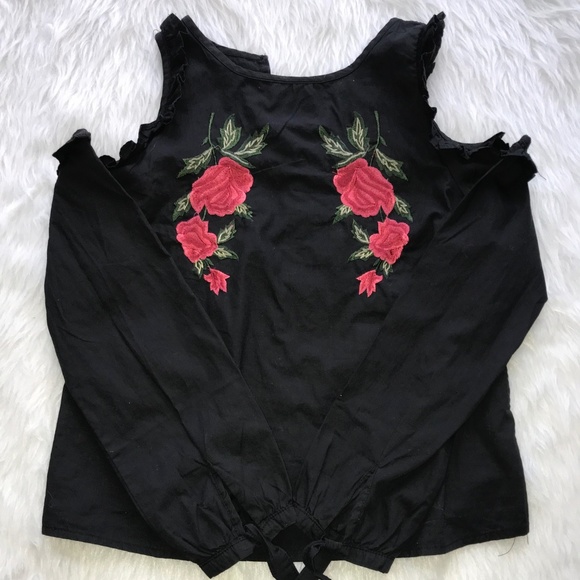 Embroidered Cold Shoulder Black Top Size small - Picture 5 of 8